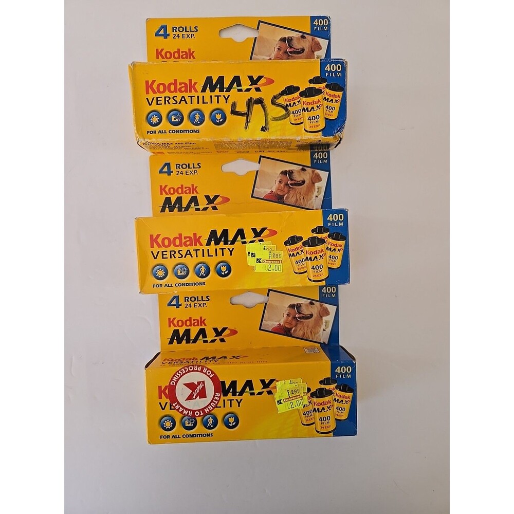 Lot Of 3, Four Pack 24-Exposure Rolls *EXP* Kodak Max M400 35mm Color New In Box